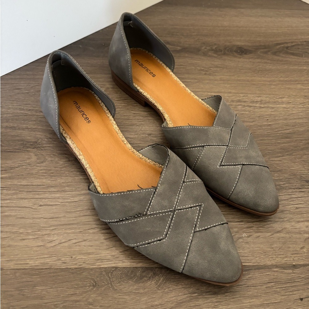 Maurices‎ Pointed Toe Flats Size 12 Grey D'Orsay Woven Crisscross Faux Suede